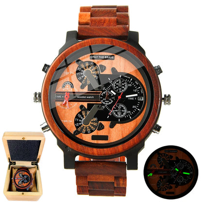 Big Face Large Wood Fashion Quartz Wristwatches Strap Dress Dual Clock Wooden Viking Watch