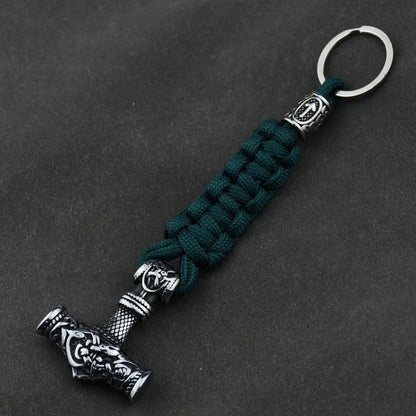 Thor's Hammer Vikings Keychain Rune Braided Lanyard Stainless Steel Valknut