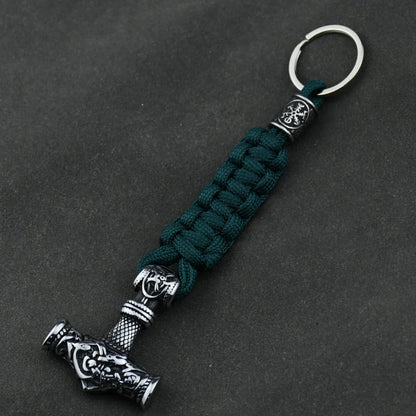 Thor's Hammer Vikings Keychain Rune Braided Lanyard Stainless Steel Valknut