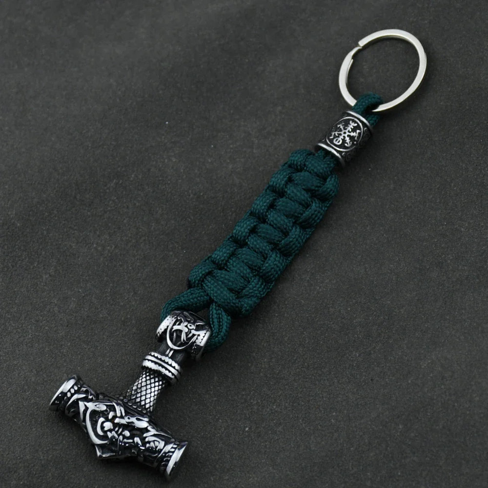 Vikings Keychain Stainless Steel Anchor Pendant Thors Hammer Paracord Norse