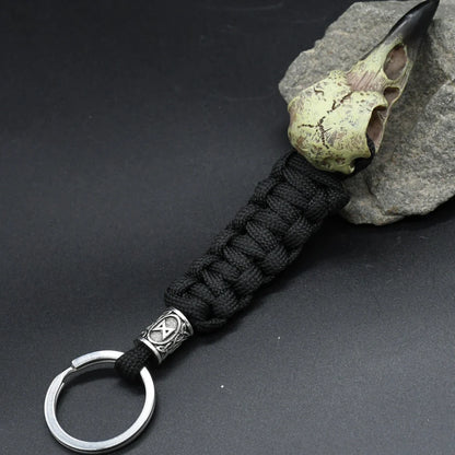 Nordic Raven Skeleton Runes Bead Paracord Keyholder