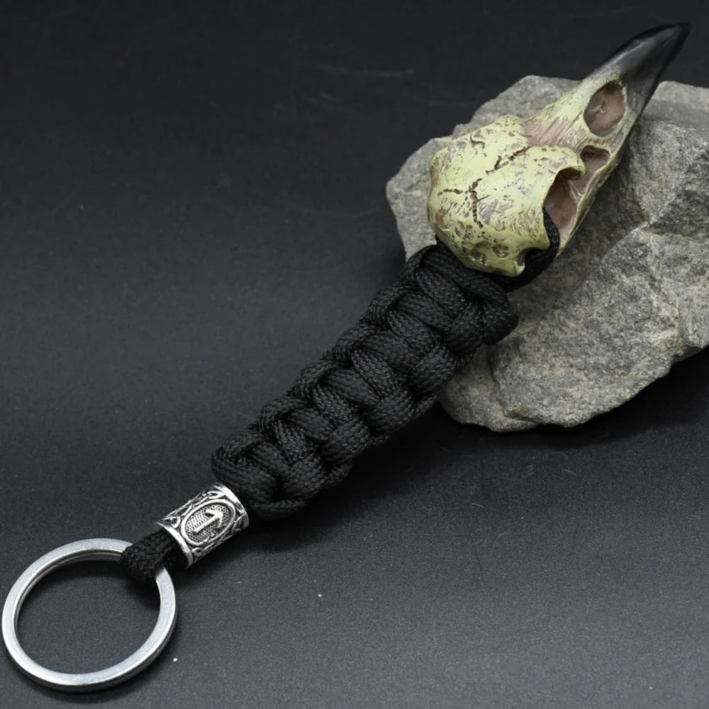 Nordic Raven Skeleton Runes Bead Paracord Keyholder