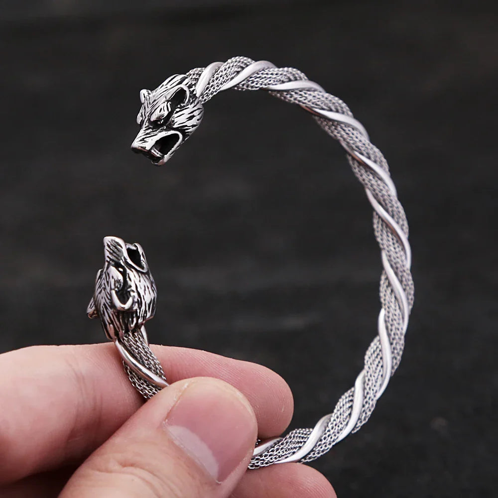 Viking Wolf Head Bracelet Stainless Steel