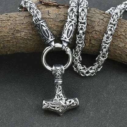 Viking amulet Jewelry Nordic viking rune with thor hammer pendant necklace  with stainless steel -king chain