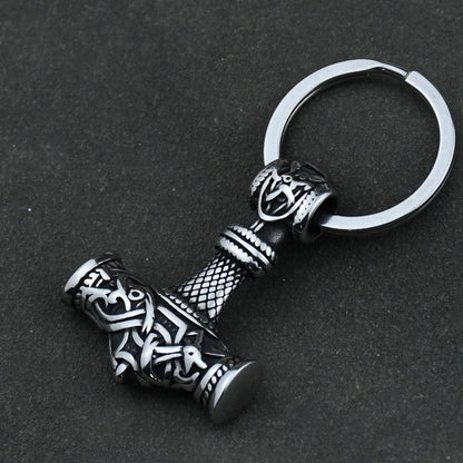 Norse Thor's Hammer Anchor Keychain Men Stainless Steel Vikings Keyring Mjolnir