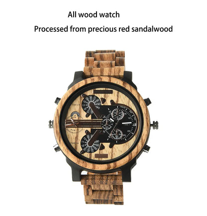 Big Face Large Wood Fashion Quartz Wristwatches Strap Dress Dual Clock Wooden Viking Watch