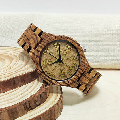 Viking Symbol Element Men's Wooden Wrist Watch