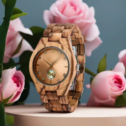 Women's Gold Watch Luxury Casual Fashion Wood Wrist Viking Watch