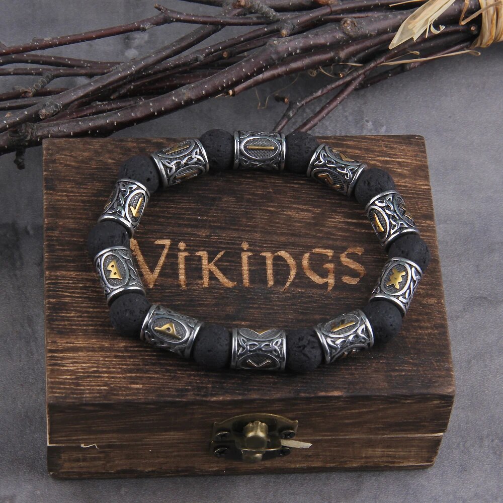 Runes Beads Men Viking Bracelet