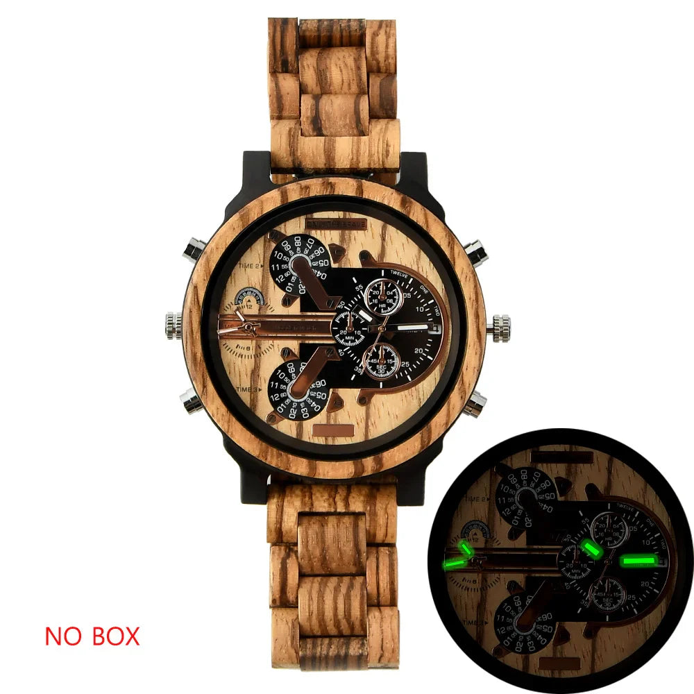 Big Face Large Wood Fashion Quartz Wristwatches Strap Dress Dual Clock Wooden Viking Watch