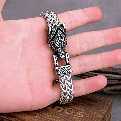 Fashionable Nordic Wolf Head Stainless Steel Viking Bracelet