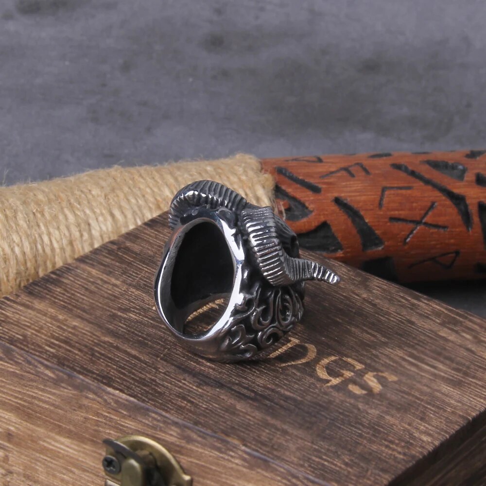 Goat Head Pagan Viking Ring