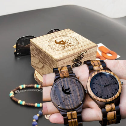 Cool Engraved Wooden Personalized Clock Timepieces Custom Wood Viking Watch