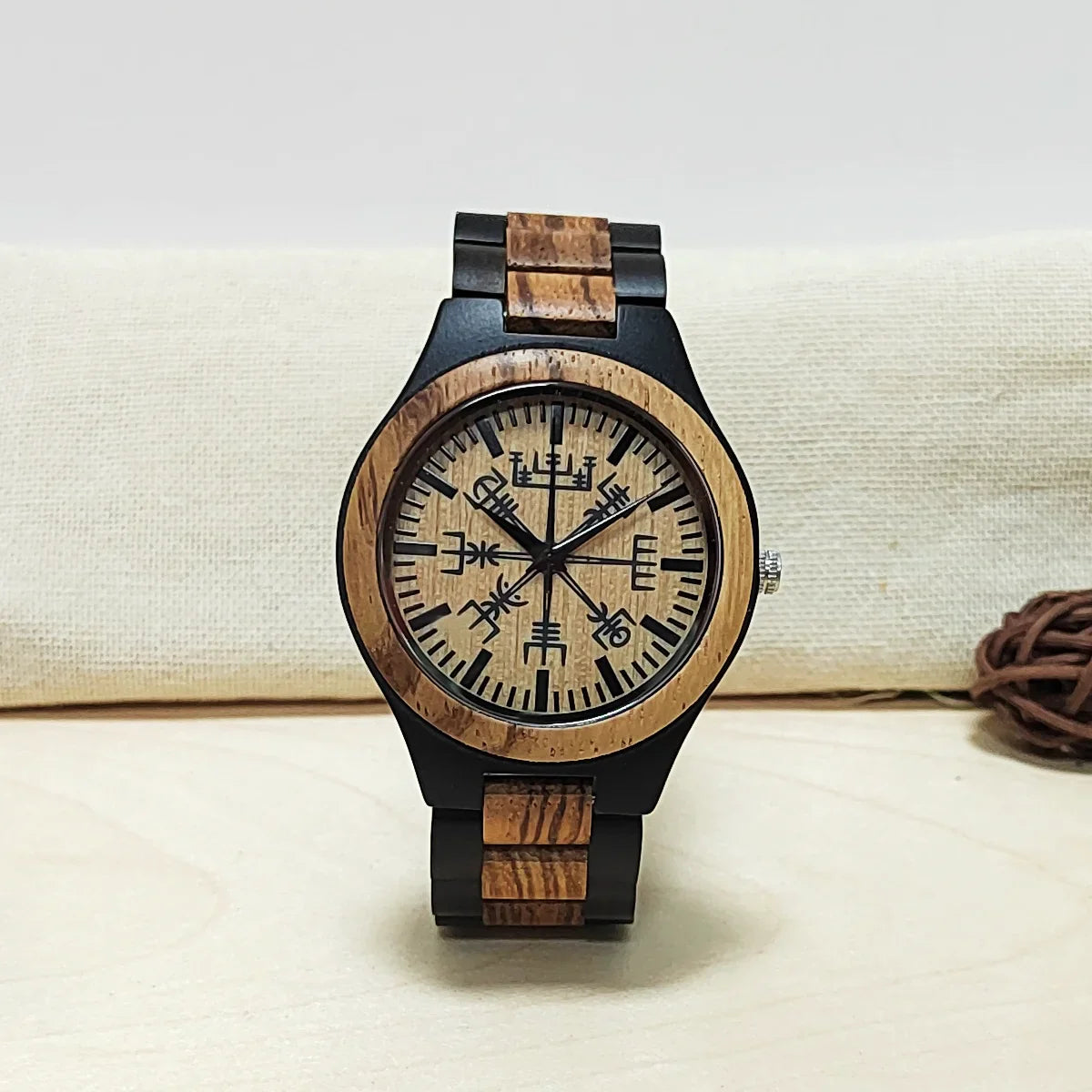 Wooden Symbol Element Clock Personalized Anniversary Viking Watch