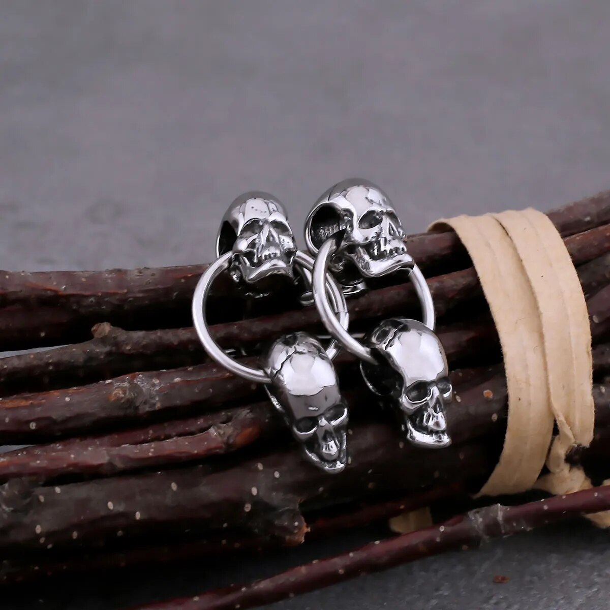 Neo-Gothic Double Skull Viking Earrings