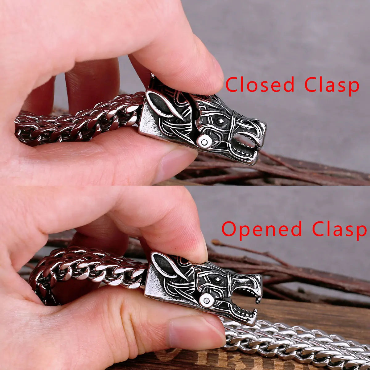 Fashionable Nordic Wolf Head Stainless Steel Viking Bracelet