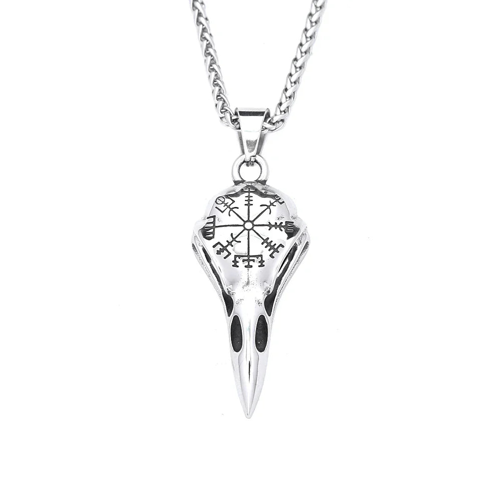 Vikings Compass Raven Head Necklace Stainless Steel Nordic