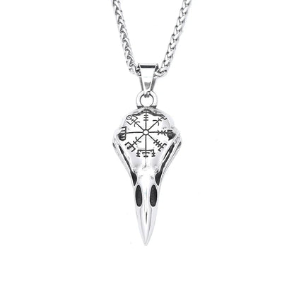 Vikings Compass Raven Head Necklace Stainless Steel Nordic