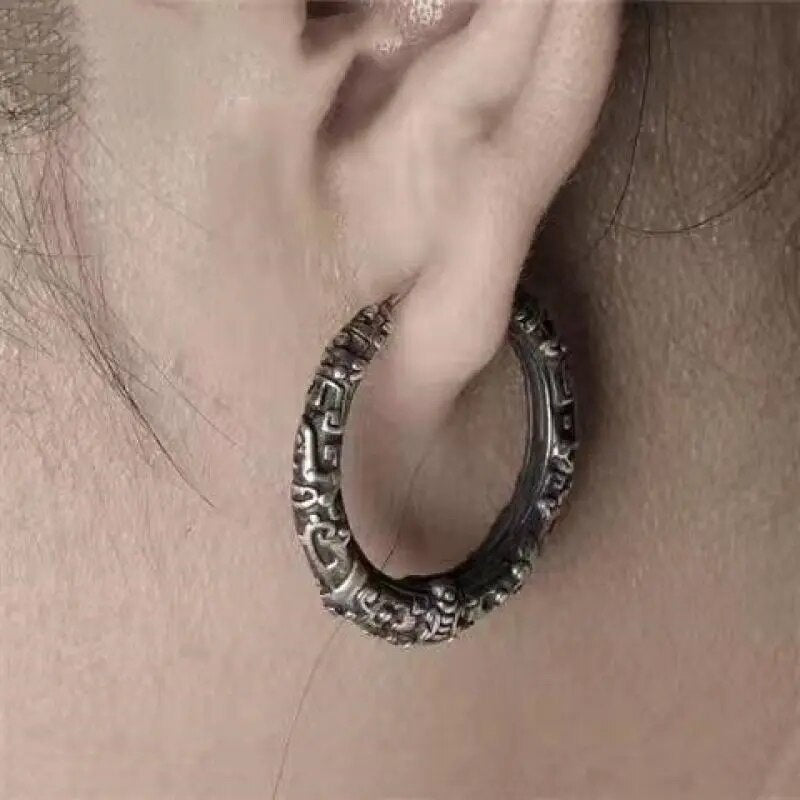 Engraved Beast Hoop Viking Earrings