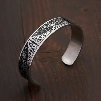 Nordic Tree of Life Bracelet Stainless Steel Viking Celtic Knot Open Bracelets Jewelry