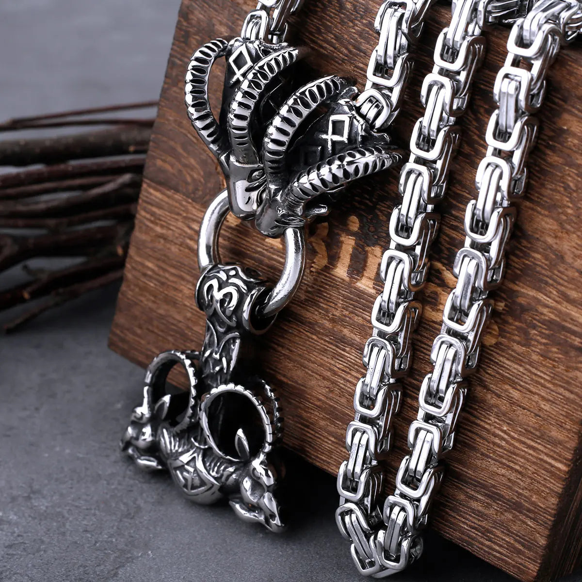 Stainless Steel Viking Thor Hammer Pendant Ram Rune Necklace Nordic