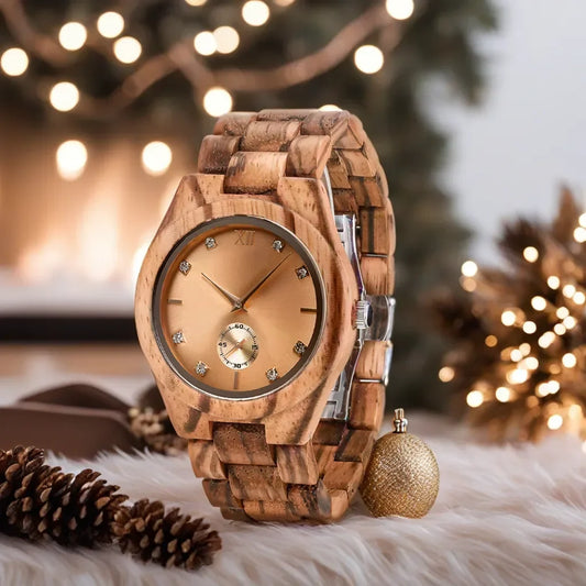 Women's Gold Watch Luxury Casual Fashion Wood Wrist Viking Watch