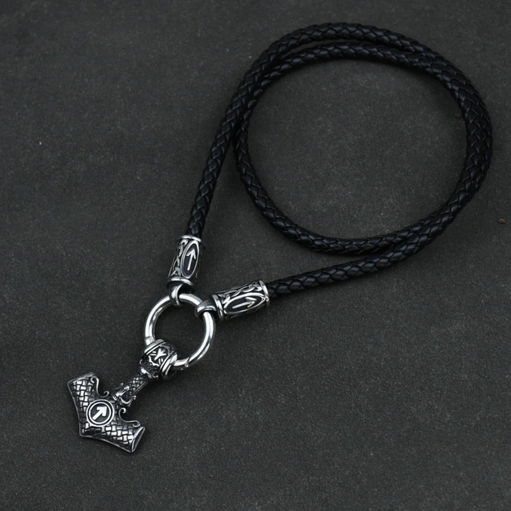 Viking amulet Jewelry Nordic viking rune with thor hammer pendant necklace  with stainless steel -king chain