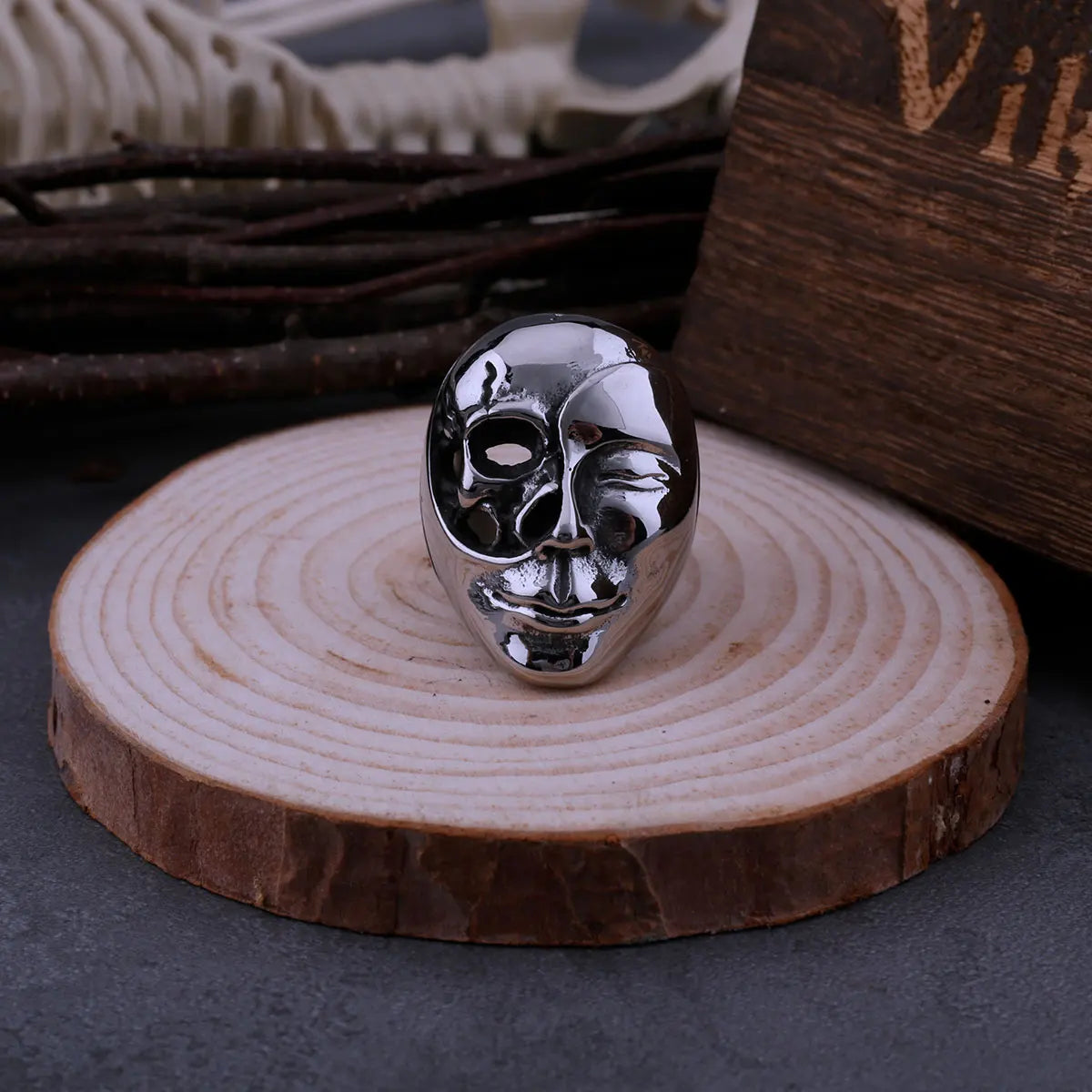 Gothic Half Skull Face Half Face Mask Viking Ring