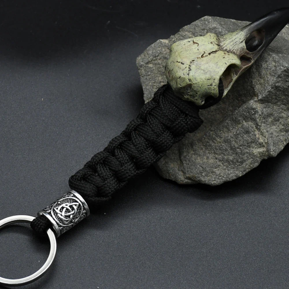 Nordic Raven Skeleton Runes Bead Paracord Keyholder