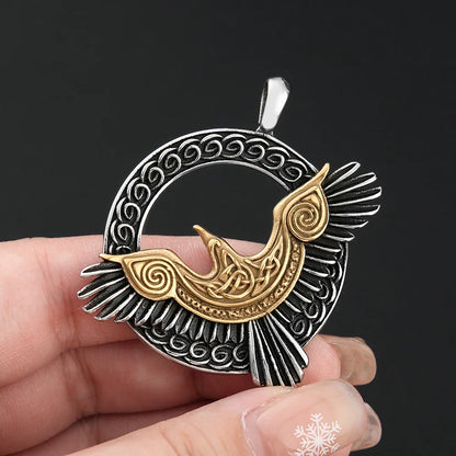 Norse Mythology Necklace Stainless Steel Viking Odin Raven Pendant