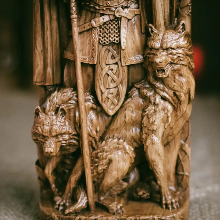 Odin Sculpture, The Allfather Norse God Wood Carving Statue