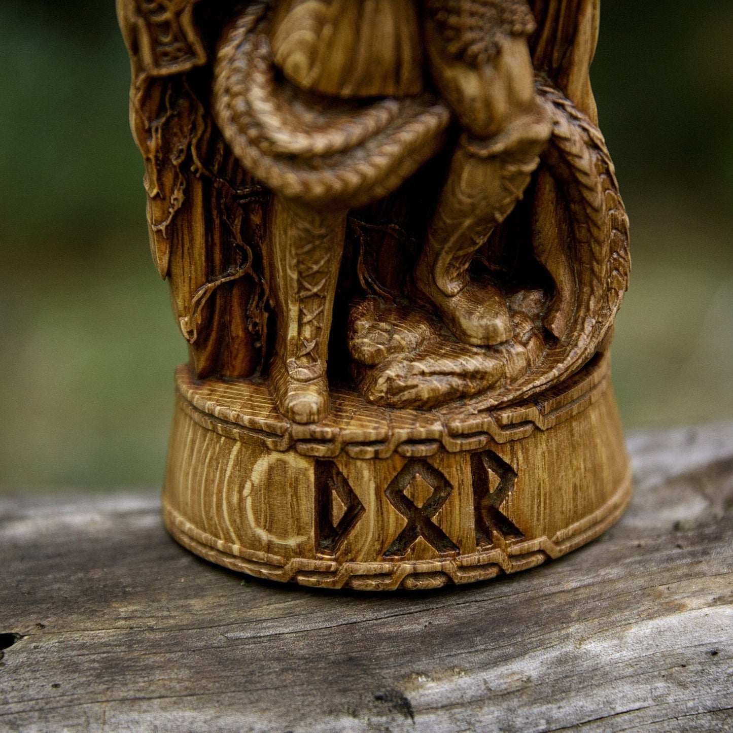 Thor And Jormungand In Battle, Norse God Wooden Sculpture