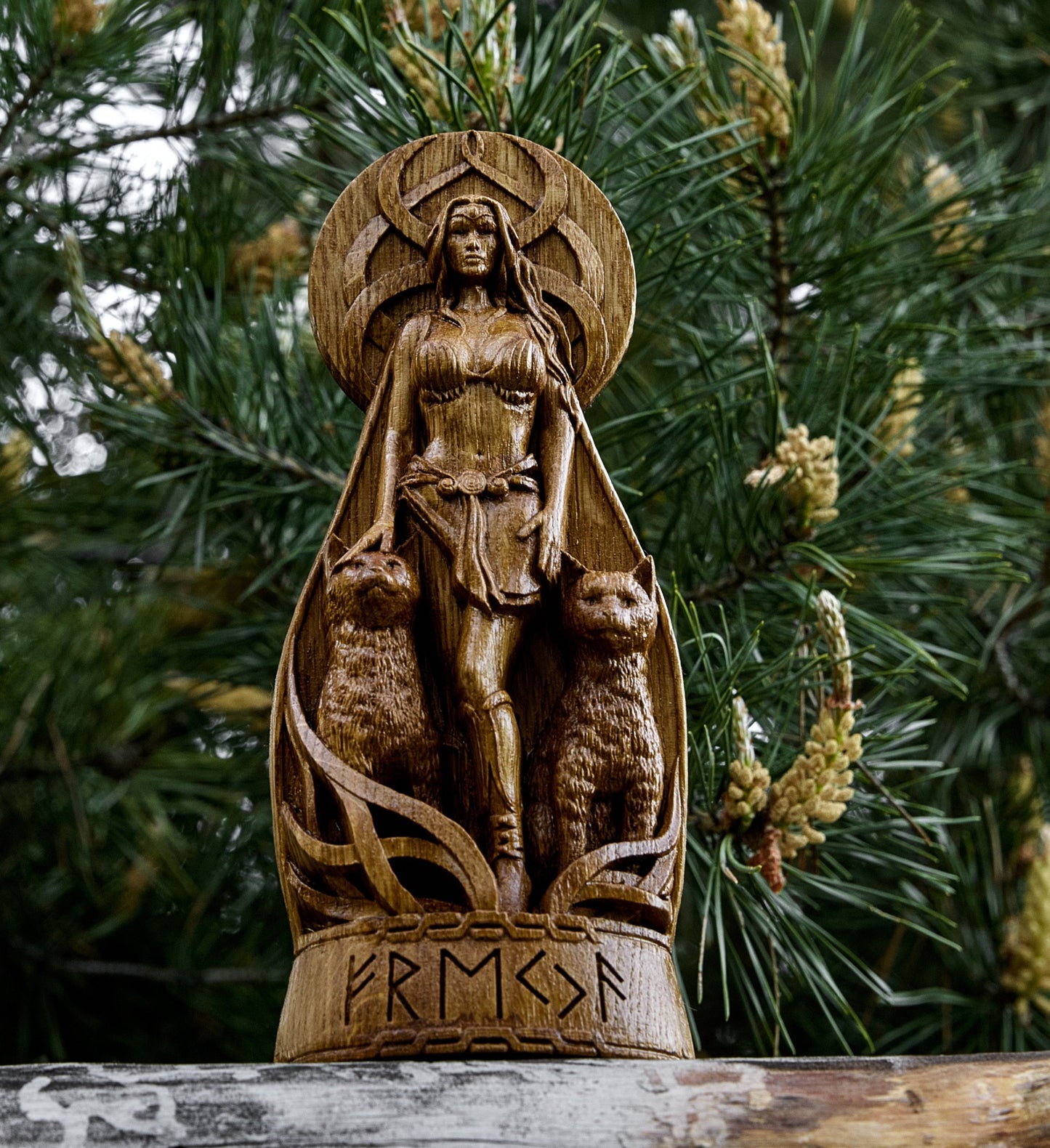 Freya, Norse Goddess Wooden Altar Sculpture