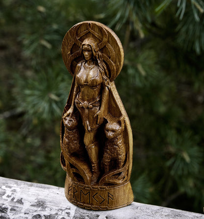 Freya, Norse Goddess Wooden Altar Sculpture