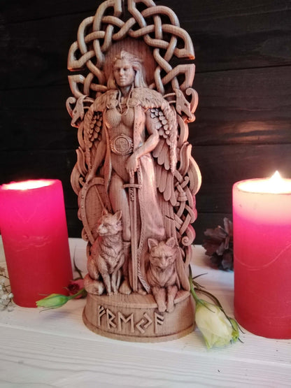 Freya, Freyja Statue, Norse Goddess Wood Carving Sculpture