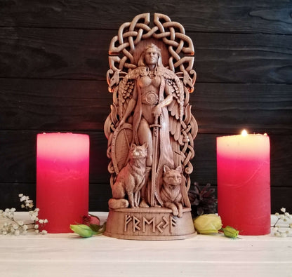 Freya, Freyja Statue, Norse Goddess Wood Carving Sculpture