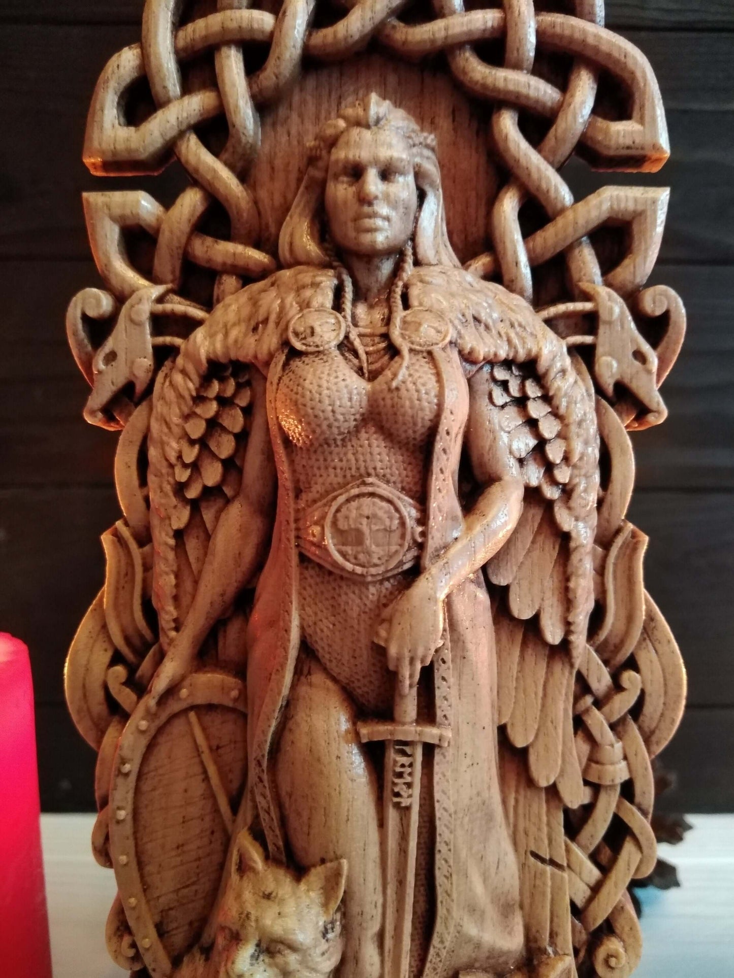 Freya, Freyja Statue, Norse Goddess Wood Carving Sculpture