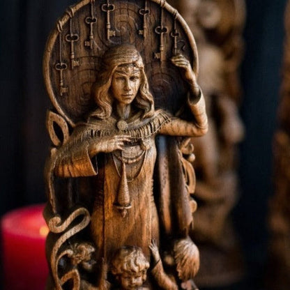 Frigg Queen of Asgard, Norse Goddess Hand Carved Wooden Statue