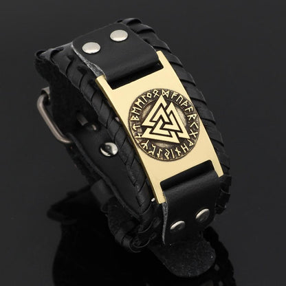 Leather Valknut Bracelet