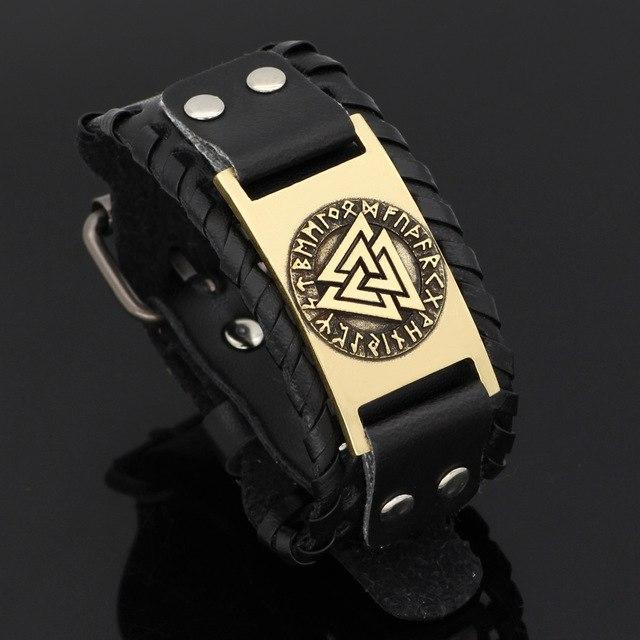 Leather Valknut Bracelet