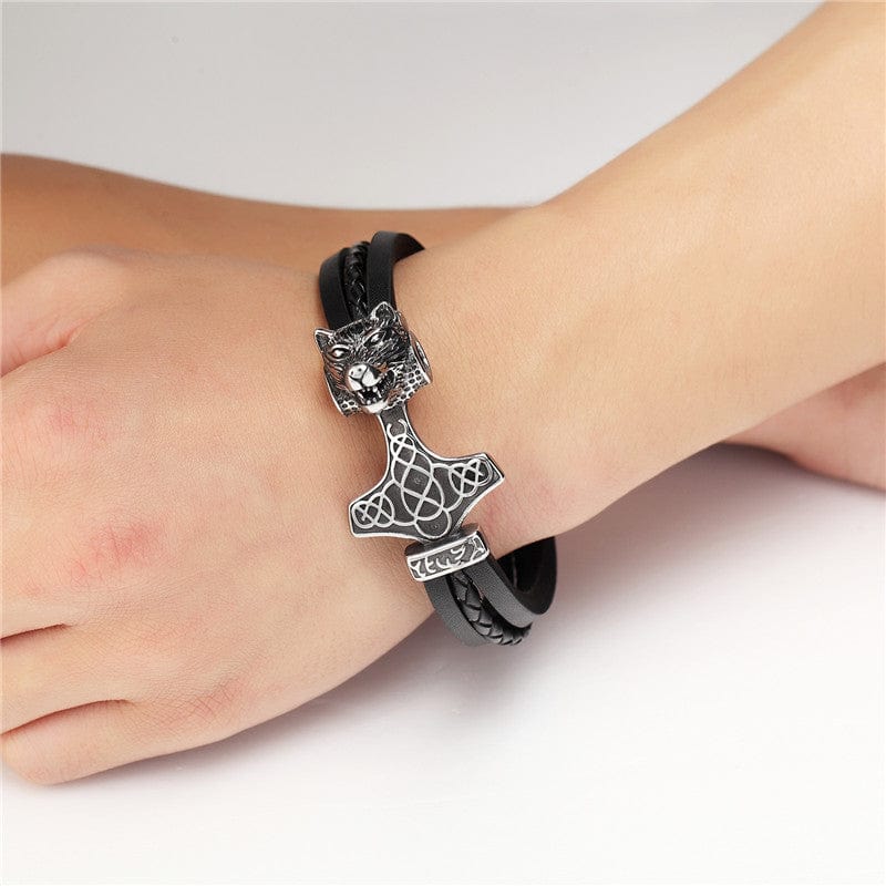 Thor's Hammer Leather Band Bracelet