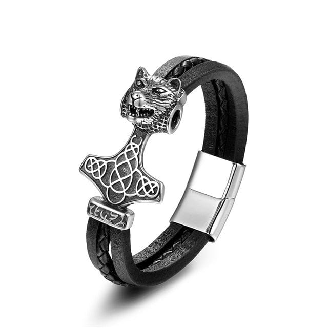 Thor's Hammer Leather Band Bracelet