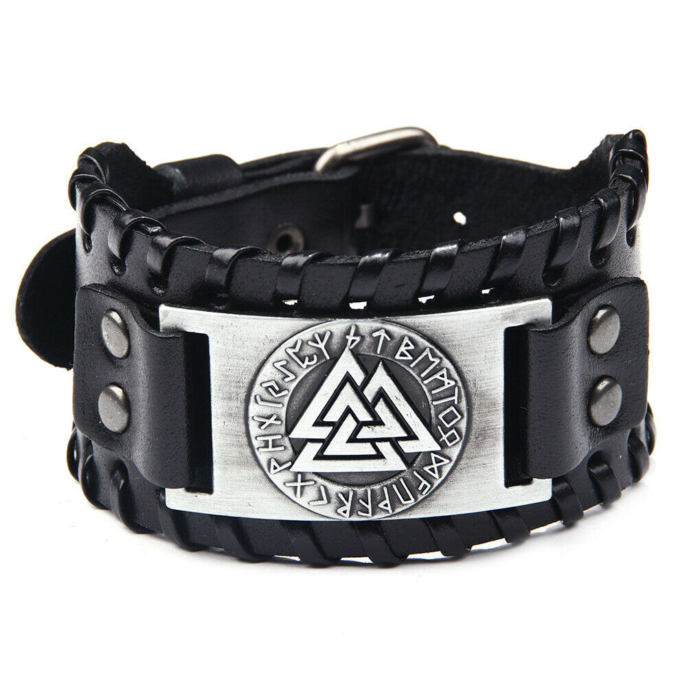 Leather Valknut Bracelet