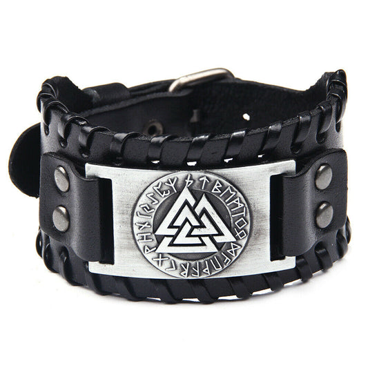 Leather Valknut Bracelet