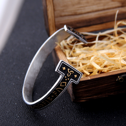 Viking Bracelet -Gold Trimmed Nordic Runes