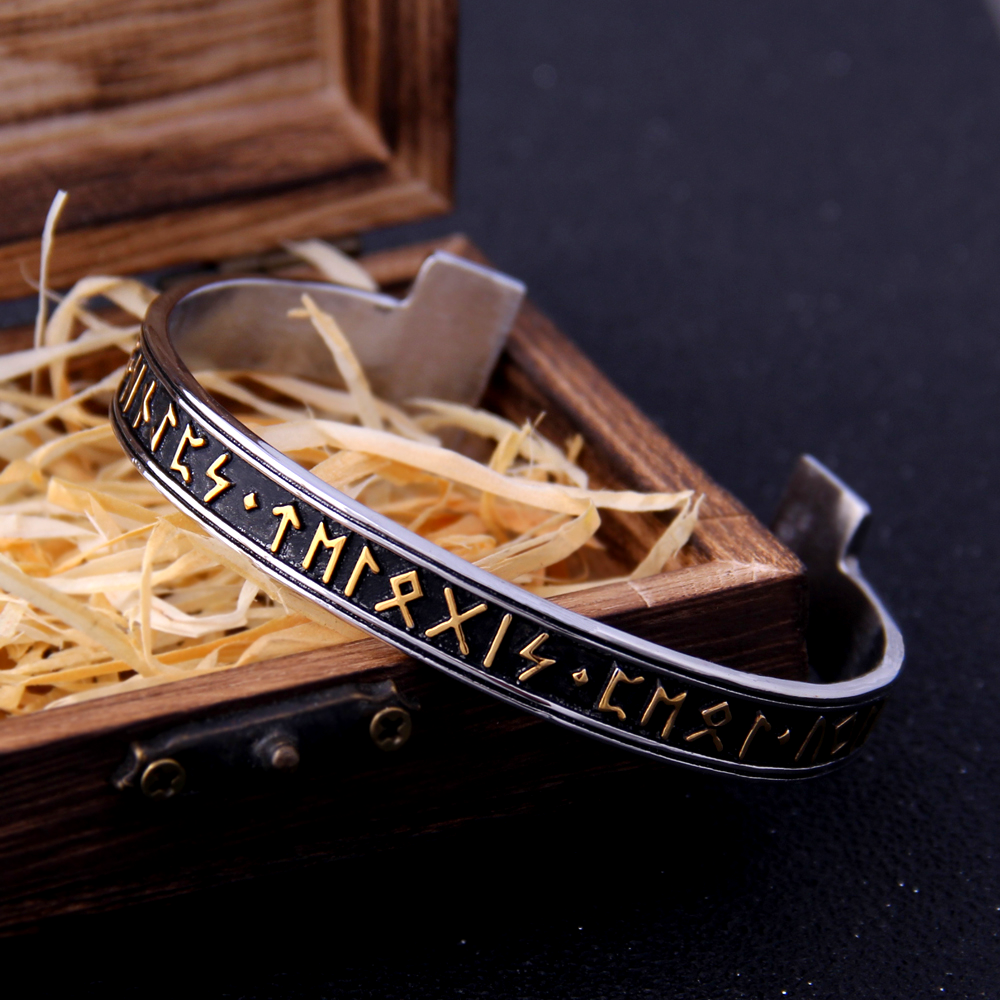 Viking Bracelet -Gold Trimmed Nordic Runes