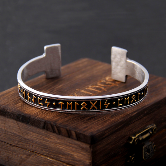 Viking Bracelet -Gold Trimmed Nordic Runes