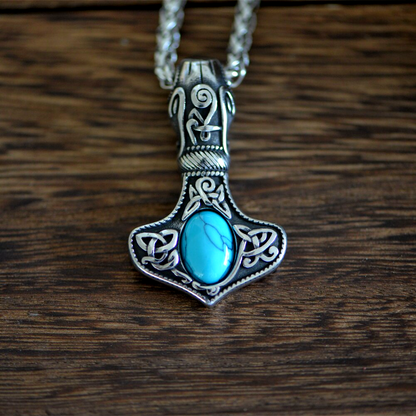 Thors Hammer Necklace - Turquoise Stone