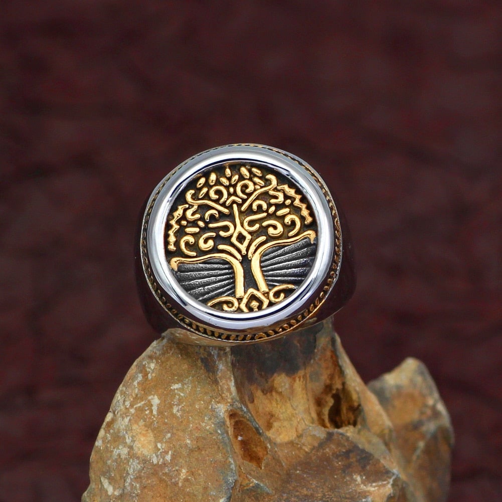 Viking Ring - Gold Trimmed Yggdrasil